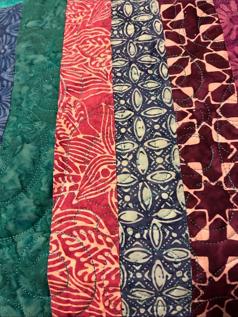 ONE OF A KIND- HANDCRAFTED Multicolor Strip Quilt - Vibrant Green, Blue & Pink